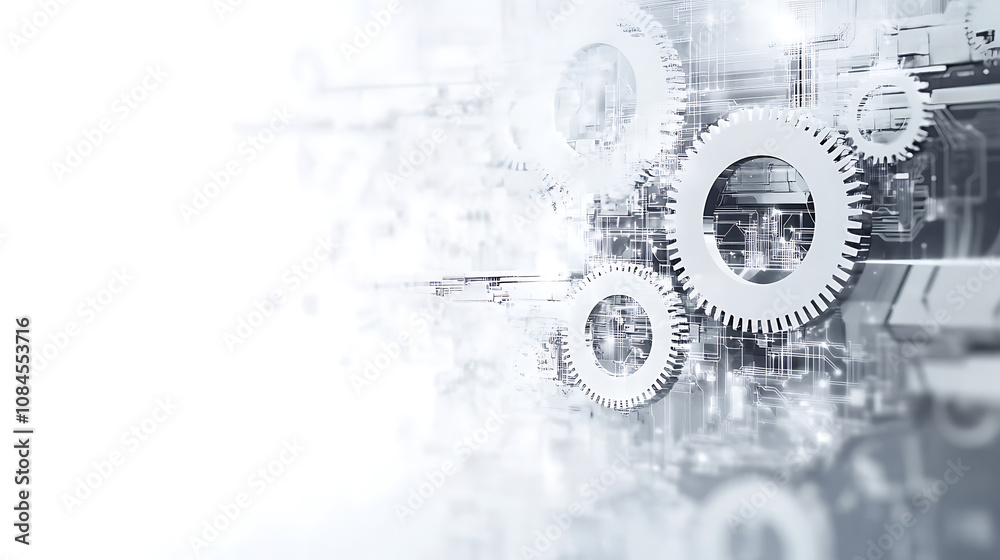 Poster abstract grey and white background with gears, high-tech digital elements for business technology ba