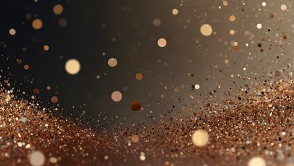 A dark background with a lot of small, golden-brown circles, like glitter or confetti, falling and swirling.

