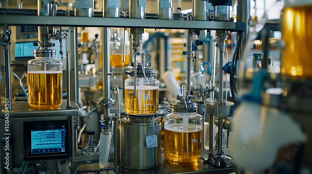 Fototapete an advanced laboratory setup showcasing the precision fermentation process, with high-tech equipment