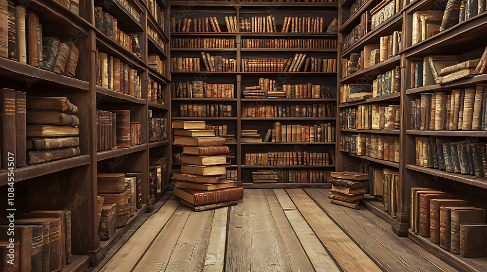 Poster old tomes line the bookshelves in this library's 3d-rendered interior, inviting readers into a world