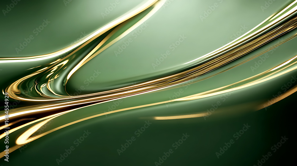 Aufkleber an abstract 3d luxury green curve with border golden lines, offering an elegant lighting effect on a