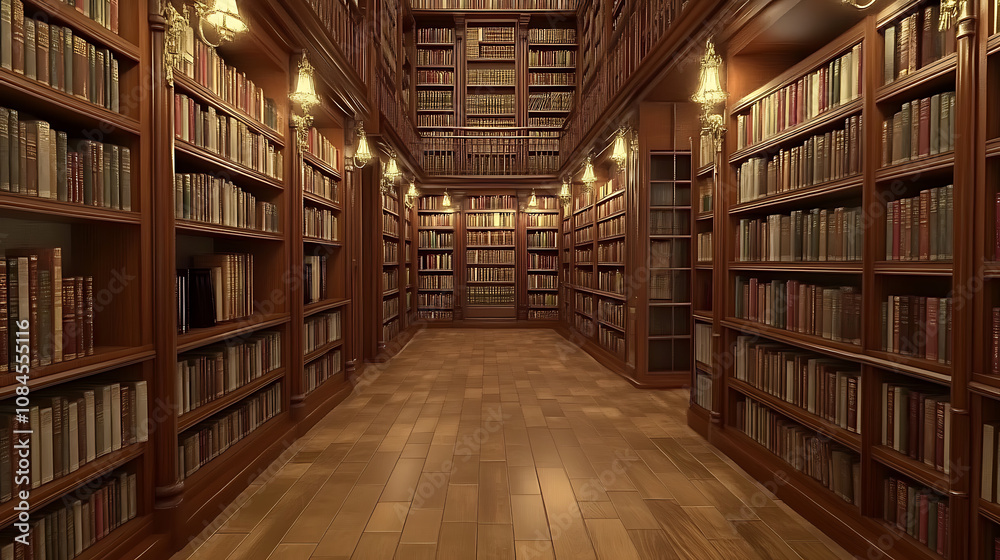 Poster old tomes line the bookshelves in this library's 3d-rendered interior, inviting readers into a world
