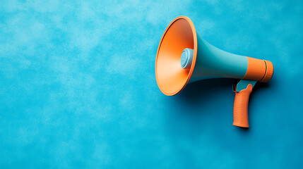 An illustration of a vibrant megaphone on a blue background symbolizing digital marketing, with ample copy space for advertising content