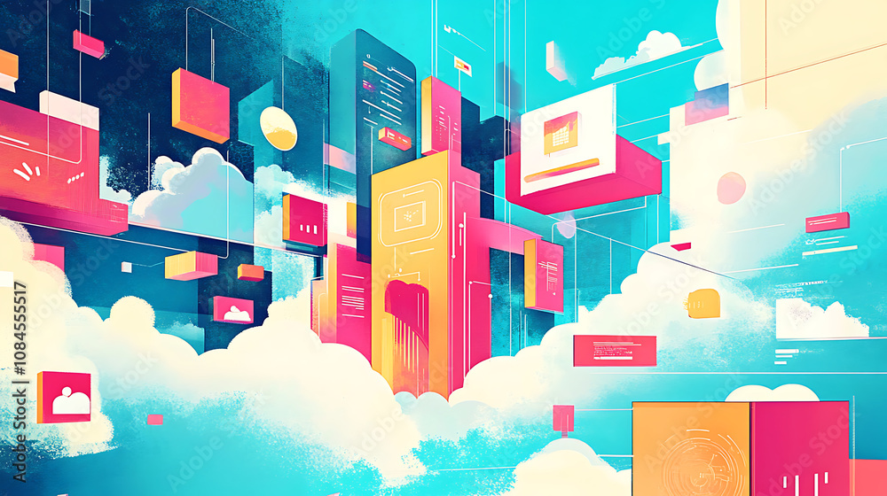 Poster An illustration of App Modernization concept, showcasing the evolution of technological application development with a focus on artificial intelligence growth and digital transformation