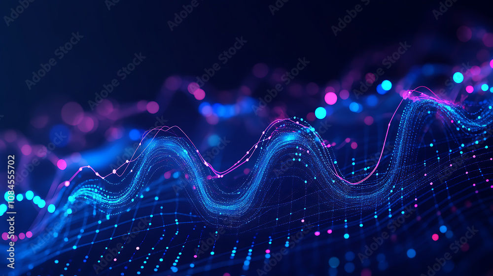 Fototapete an abstract concept of technology or data, a blue gradient on a dark background with light lines for
