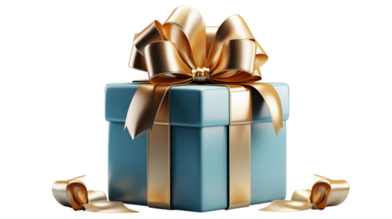 A minimalist gift box icon featuring a vibrant blue bow, symbolizing celebration and joy, isolated on transparent background.