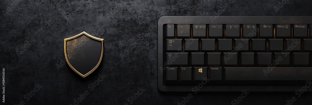 Aufkleber This setup features a sleek dark keyboard accompanied by a shield icon, emphasizing the importance of cybersecurity in digital environments. Generative AI