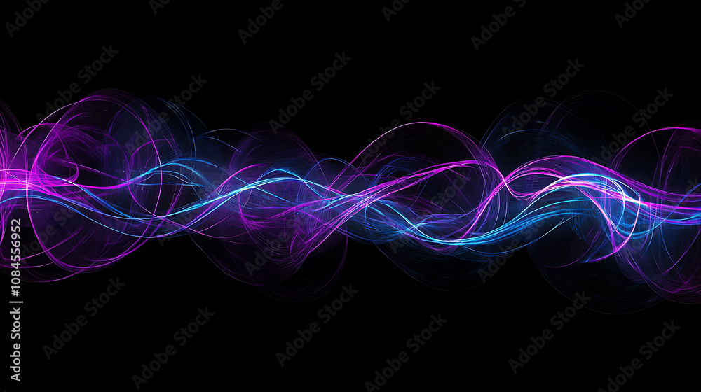 Poster black background with purple and blue neon lines, creating an abstract design