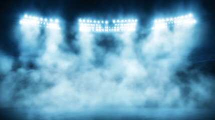 Obraz premium Bright stadium arena lights shining through smoke, dramatic night scene