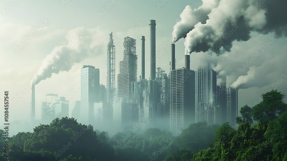 Poster CCUS, showcasing the process of capturing carbon dioxide emissions from industrial sources, converting them for utilization, and securely storing them underground to mitigate climate impact