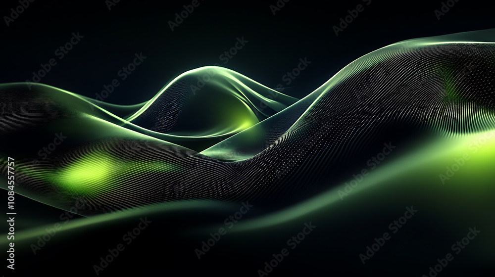 Poster combining black and green, this dark background features a gradient light effect with a metallic tex