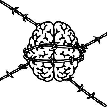 recommend clip art: Human brain bound with barbed wire line art
