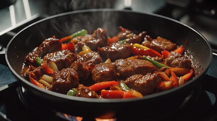 Homemade Peruvian Food: Lomo saltado in a frying pan