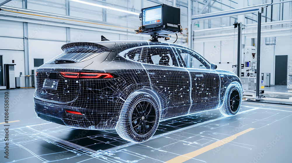 Poster highlighting the sensor and camera systems of an autonomous vehicle, showcasing the technology behin