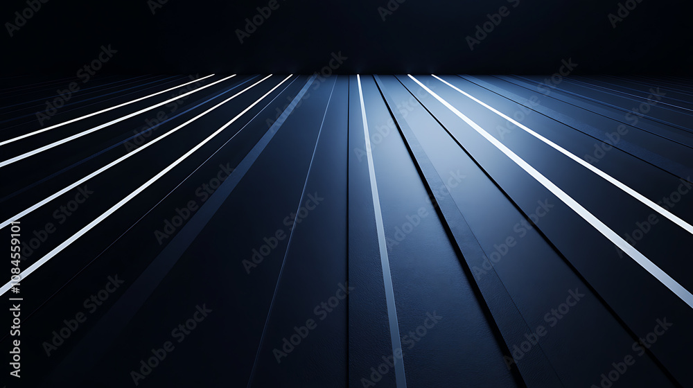 Aufkleber abstract black background with white lines in the shape of stripes on a dark blue floor