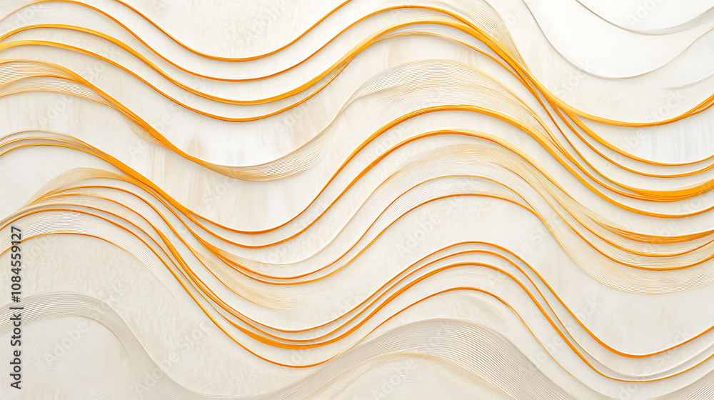 Poster luxury golden lines pattern on white background, abstract wallpaper design with wavy linear line art