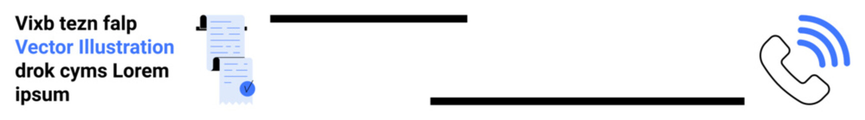 Fototapeta premium Phone receiver with blue audio waves, document icon with text lines and a silhouette. Ideal for contact pages, customer support, business communication, digital marketing, telecommunications, help