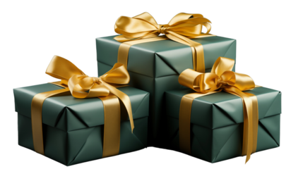 Delightful green boxes with cheerful yellow ribbons, perfect for adding a bright touch to any celebration, isolated on transparent background.