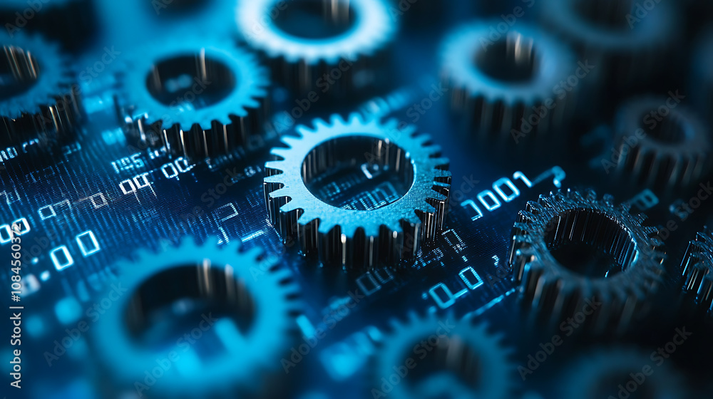 Leinwandbilder Broken chain breaking the blockchain on a blue background with binary code and symbols of a network security concept