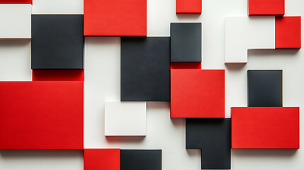Fototapeta premium Red and black squares on a white background, simple geometric shapes
