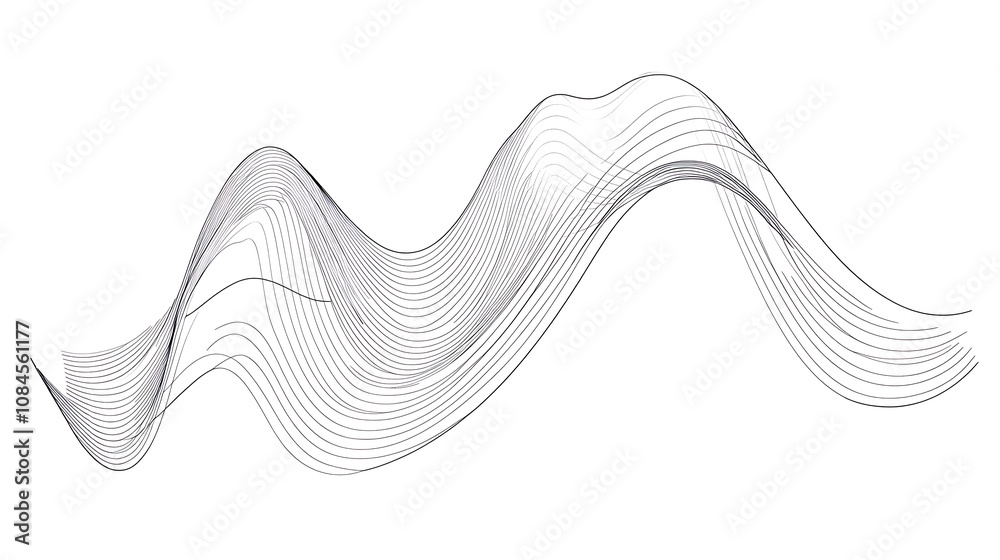 Aufkleber Single Line Drawing style, simple lines consisting of two curves above and below the white background bell curve line