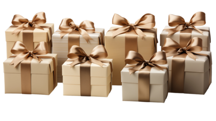 A set of handcrafted gift boxes, perfect for giving your presents a personal and artistic touch this holiday season, isolated on transparent background.