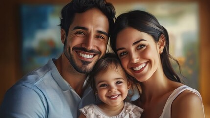 Obraz premium Portrait of happy couple with their little daughter