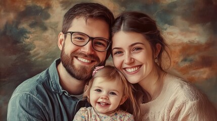 Fototapeta premium Portrait of happy couple with their little daughter
