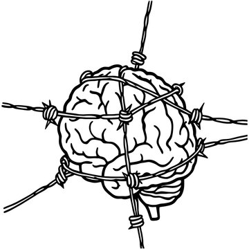 recommend clip art: Human brain bound with barbed wire line art