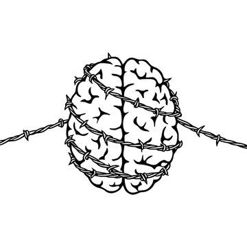recommend clip art: Human brain bound with barbed wire line art