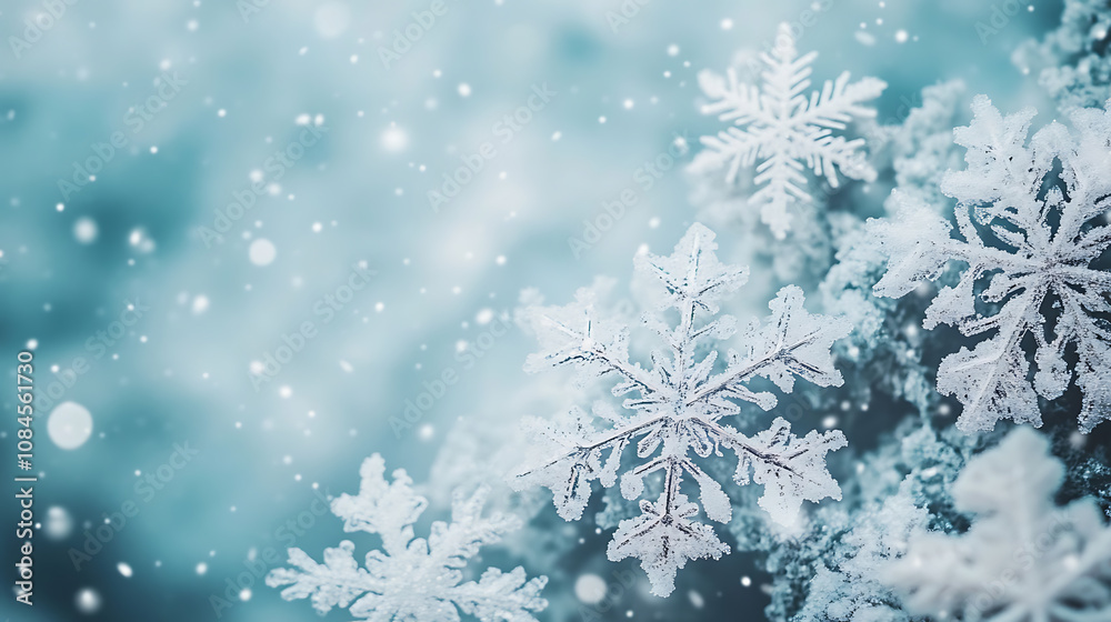 Aufkleber Background with snowflakes, a light blue and white color scheme a minimalist and simple composition against a flat background