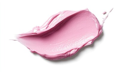 Photo of smooth pink cream texture on white background. Suitable for skin care, beauty products.
