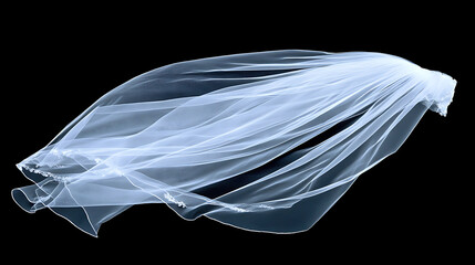 Fototapeta premium An white bridal veil, flying, cut out, on black background