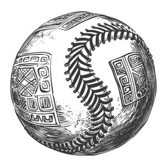 Hand drawn illustration of a baseball with geometric patterns