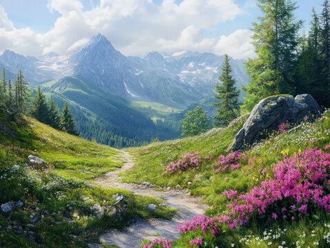 Scenic mountain nature along the Gerlos Alpine Road, Austria