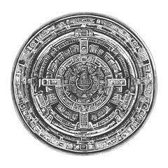 Hand drawn Illustration of a Circular Aztec Calendar