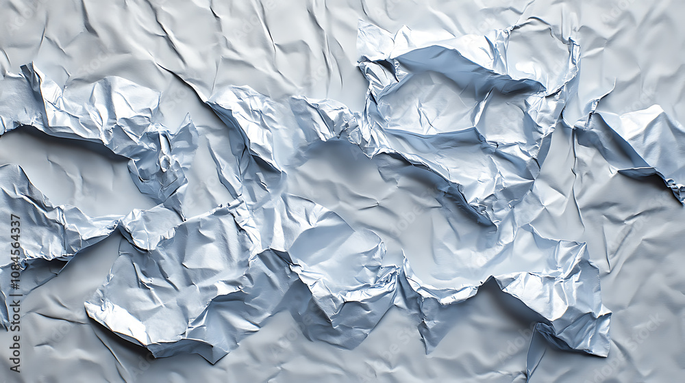 Poster a blank glued aluminum foil texture, background or wallpaper, featuring a crumpled abstract surface 