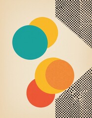 Obraz premium Abstract geometric design with colorful circles and polka dot pattern