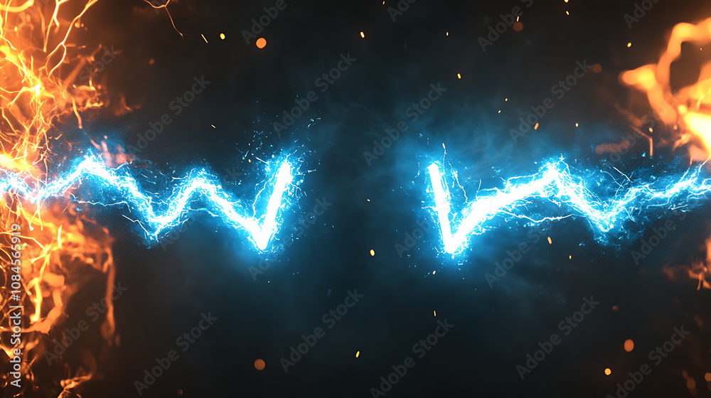 Fototapete a versus banner highlighted by blue sparkling lightning, adding an electrifying element to the theme