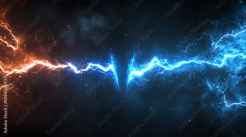 Fototapete a versus banner highlighted by blue sparkling lightning, adding an electrifying element to the theme