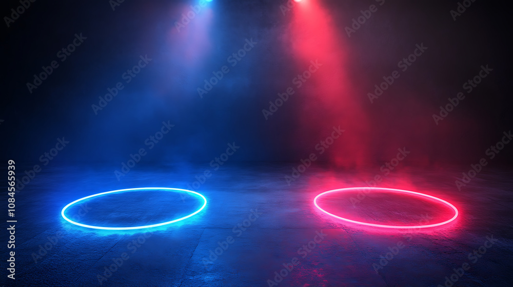 Poster a versus-themed glowing pedestal with flares, symbolizing a battle or competition concept with red a