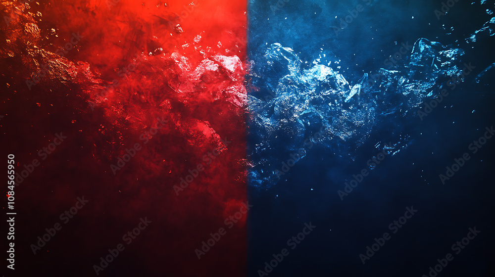 Poster a vibrant versus screen displaying a confrontation between red and dark blue backgrounds, symbolizin