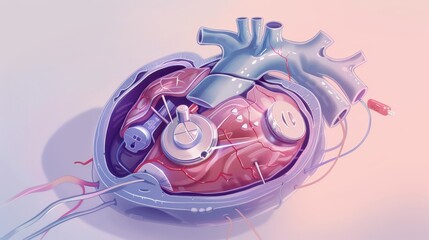Detailed Illustration of Pacemaker Function for Arrhythmia Treatment in Medical Education