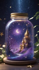 Glasgefäß mit mondlichter Nacht