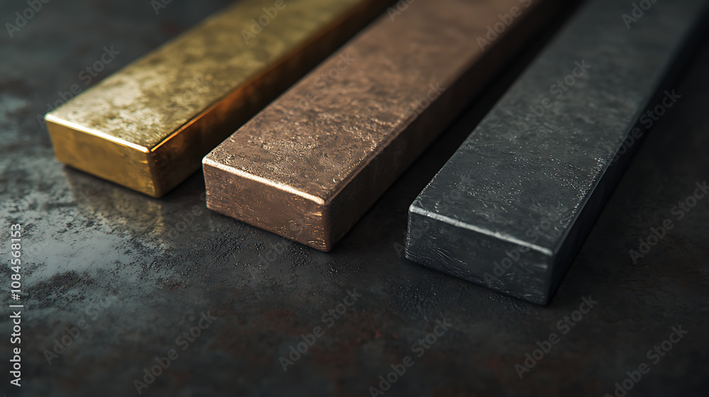 Poster gold, silver, and bronze metal bars are represented in editable ingots, allowing for customization i