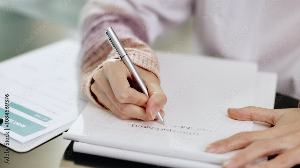 Poster school, class and hands of student writing on paper for assignment, examination and assessment. educ