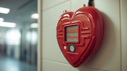 Heart defibrillator hanging on the wall