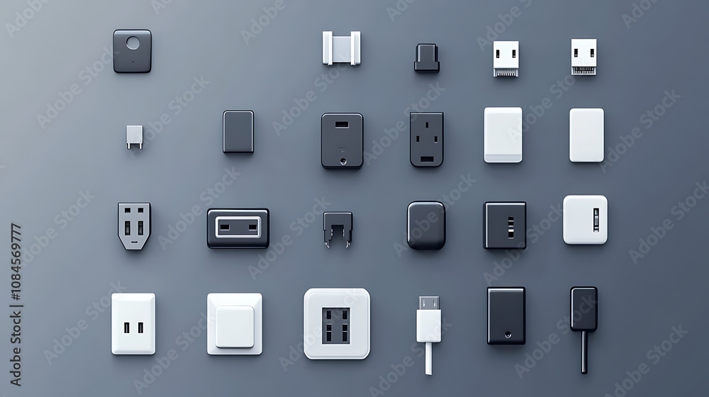Aufkleber various socket plug-in for gadgets and electronics devices, realistic usb connector for smartphones