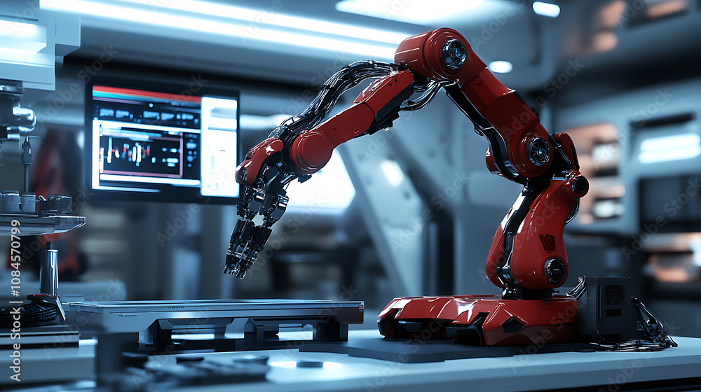 Poster Vertical animation , Futuristic robotic arm in a high-tech laboratory environment