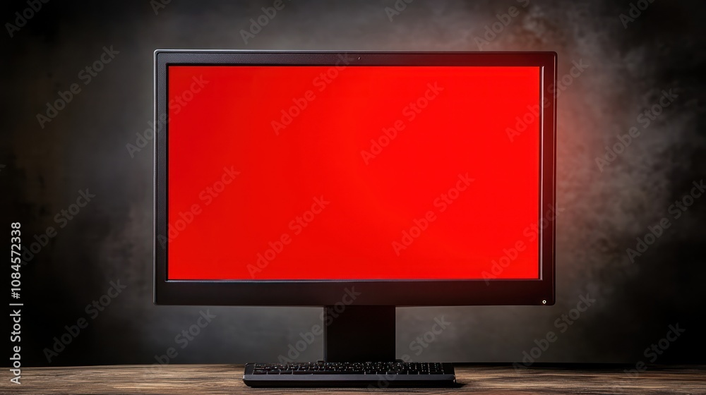 Poster a blank computer monitor displaying a solid red screen against a dark background.